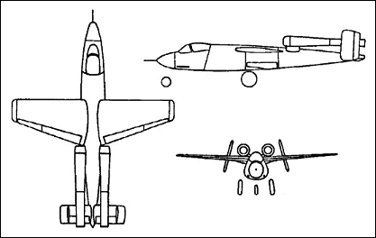 Вариант He-162 с двумя пульсирующими двигателями As 014