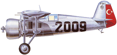 PZL P.24 с опознавательными знаками ВВС Турции